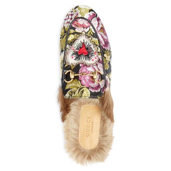 Gucci Princetown Jacquard Kangaroo EU 37 US 6.5/7 Horsebit Fur Heart Mule Slides - Picture 7 of 12